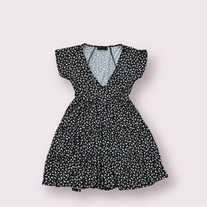 Urban Outfitters XS Black with White Floral Dress Spring Summer Mid Length Dress